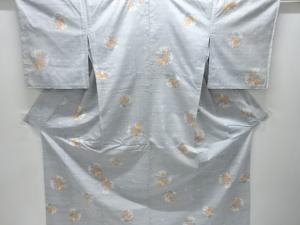 雪輪に花唐草模様織り出し手織り紬単衣着物